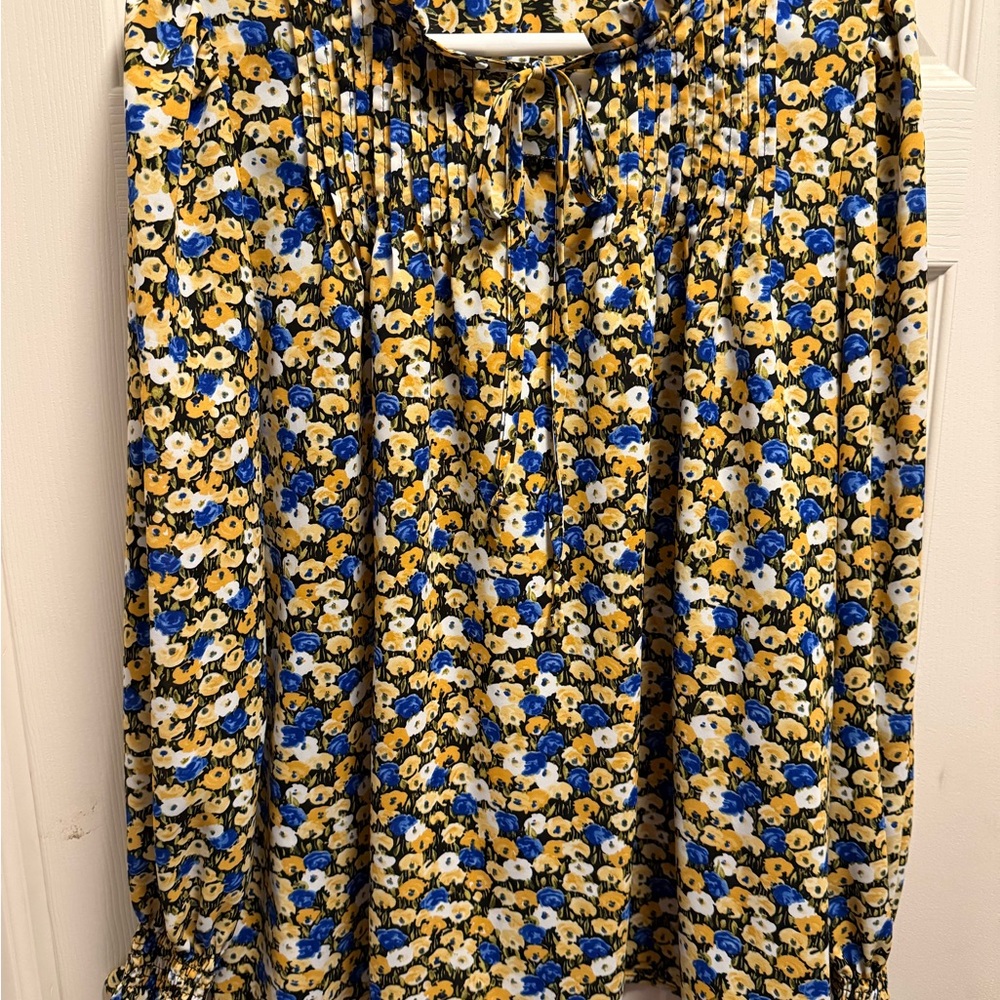 Source Unknown Floral Blouse - Blue and Yellow